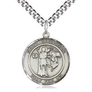 Pewter Saint Sebastian Medal Catholic Jewelry Engraved Catholic Saint Jewelry