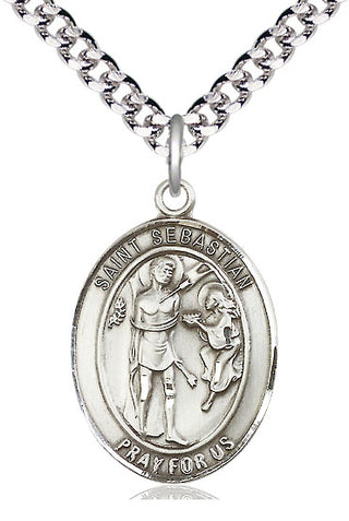 Sterling Silver Saint Sebastian Medal Catholic Jewelry Engraved Catholic Saint Jewelry