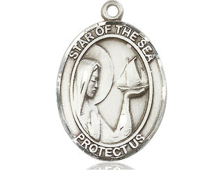 Pewter Our Lady Star of the Sea Medal Engraved Catholic Saint Jewelry