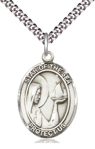 Pewter Our Lady Star of the Sea Medal Catholic Jewelry Engraved Catholic Saint Jewelry
