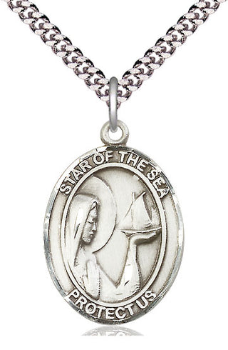 Sterling Silver Our Lady Star of the Sea Medal Catholic Jewelry Engraved Catholic Saint Jewelry