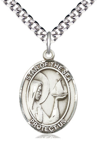 Sterling Silver Our Lady Star of the Sea Medal Catholic Jewelry Engraved Catholic Saint Jewelry