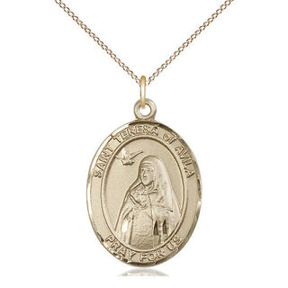 14kt Gold Saint Teresa of Avila Medal Engraved Catholic Saint Jewelry