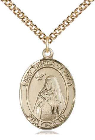 14kt Gold Saint Teresa of Avila Medal Engraved Catholic Saint Jewelry