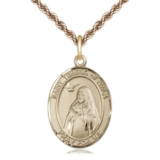 14kt Gold Saint Teresa of Avila Medal Engraved Catholic Saint Jewelry