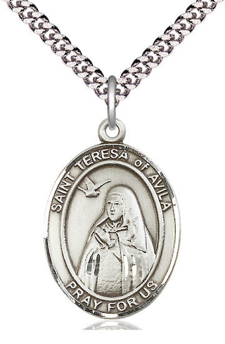 Pewter Saint Teresa of Avila Medal Catholic Jewelry Engraved Catholic Saint Jewelry