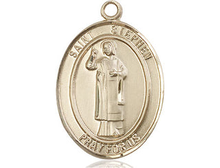 14kt Gold Saint Stephen the Martyr Medal Engraved Catholic Saint Jewelry