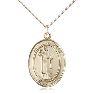14kt Gold Saint Stephen the Martyr Medal Engraved Catholic Saint Jewelry