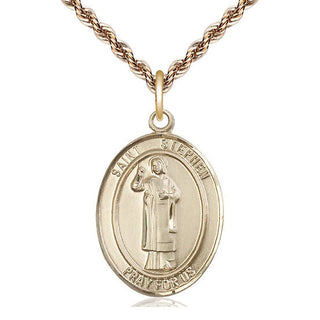 14kt Gold Saint Stephen the Martyr Medal Engraved Catholic Saint Jewelry