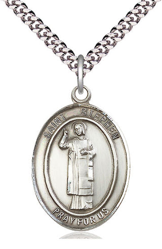 Pewter Saint Stephen the Martyr Medal with 24-inch Chain | Engravable