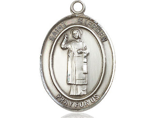 Pewter Saint Stephen the Martyr Pendant on an 24-inch Light Rhodium Heavy Curb Chain Engraved Catholic Saint Jewelry