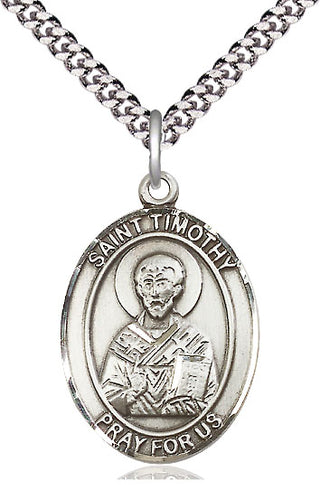 Pewter Saint Timothy Medal Catholic Jewelry Engraved Catholic Saint Jewelry