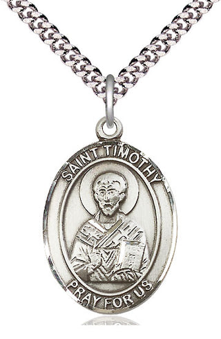 Sterling Silver Saint Timothy Medal Catholic Jewelry Engraved Catholic Saint Jewelry