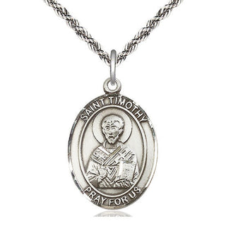 Sterling Silver Saint Timothy Medal Catholic Jewelry Engraved Catholic Saint Jewelry