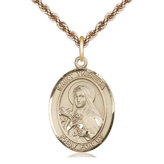 14kt Gold Saint Theresa Medal Engraved Catholic Saint Jewelry