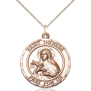 14kt Gold Saint Theresa Medal Engraved Catholic Saint Jewelry