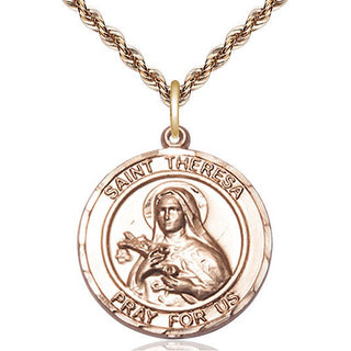 14kt Gold Saint Theresa Medal Engraved Catholic Saint Jewelry