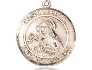 14kt Gold Santa Teresita Medal Engraved Catholic Saint Jewelry
