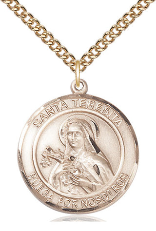 14kt Gold Santa Teresita Medal Engraved Catholic Saint Jewelry