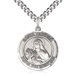 Pewter Santa Teresita Medal Catholic Jewelry Engraved Catholic Saint Jewelry