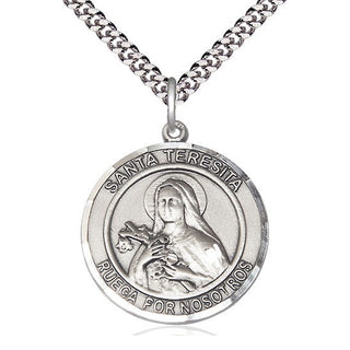 Pewter Santa Teresita Medal Catholic Jewelry Engraved Catholic Saint Jewelry