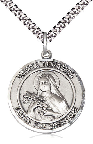 Sterling Silver Santa Teresita Medal Catholic Jewelry Engraved Catholic Saint Jewelry