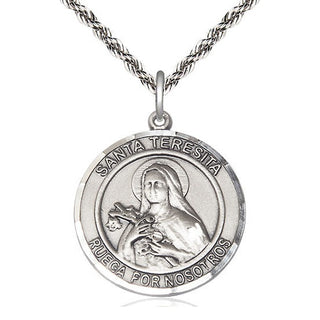 Sterling Silver Santa Teresita Medal Catholic Jewelry Engraved Catholic Saint Jewelry