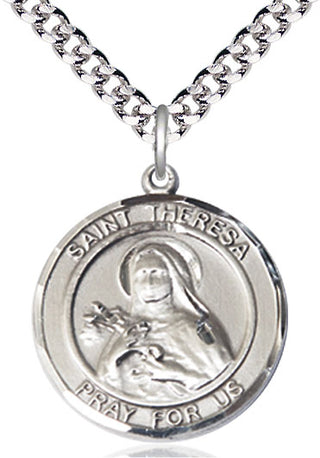 Sterling Silver Saint Theresa Medal Catholic Jewelry Engraved Catholic Saint Jewelry