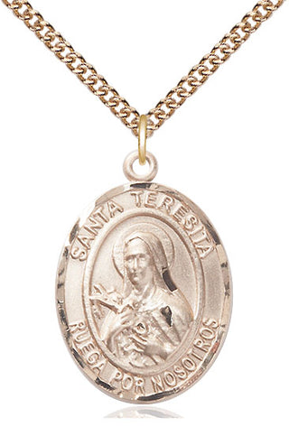 14kt Gold Filled Santa Teresita Medal Catholic Jewelry Engraved Catholic Saint Jewelry