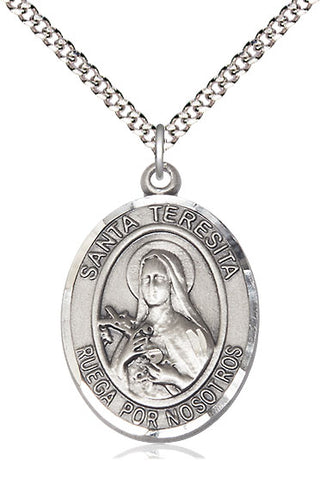 Pewter Santa Teresita Medal Catholic Jewelry Engraved Catholic Saint Jewelry