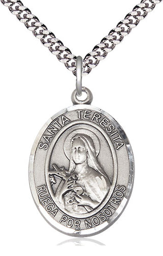 Pewter Santa Teresita Medal Catholic Jewelry Engraved Catholic Saint Jewelry