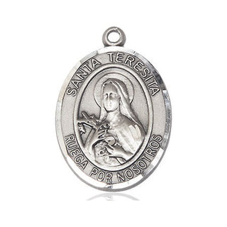 Sterling Silver Santa Teresita Medal Catholic Jewelry Engraved Catholic Saint Jewelry