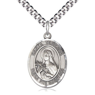 Sterling Silver Santa Teresita Medal Catholic Jewelry Engraved Catholic Saint Jewelry