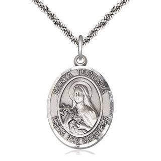Sterling Silver Santa Teresita Medal Catholic Jewelry Engraved Catholic Saint Jewelry