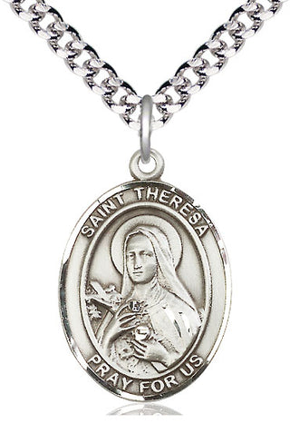 Sterling Silver Saint Theresa Medal Catholic Jewelry Engraved Catholic Saint Jewelry