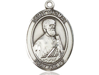 Pewter Saint Thomas the Apostle Pendant on an 24-inch Light Rhodium Heavy Curb Chain Engraved Catholic Saint Jewelry