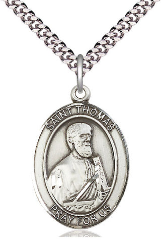 Pewter Saint Thomas the Apostle Medal with 24-inch Chain | Engravable