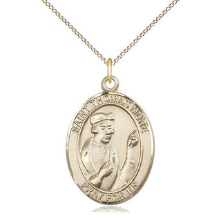 14kt Gold Saint Thomas More Medal Engraved Catholic Saint Jewelry