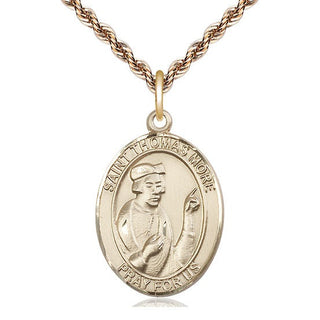 14kt Gold Saint Thomas More Medal Engraved Catholic Saint Jewelry