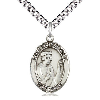 Pewter Saint Thomas More Medal Catholic Jewelry Engraved Catholic Saint Jewelry