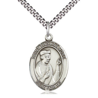 Pewter Saint Thomas More Medal Catholic Jewelry Engraved Catholic Saint Jewelry