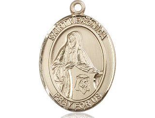 14kt Gold Saint Veronica Medal Engraved Catholic Saint Jewelry