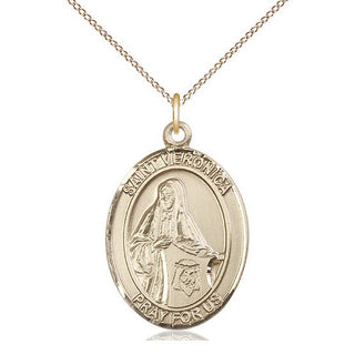 14kt Gold Saint Veronica Medal Engraved Catholic Saint Jewelry