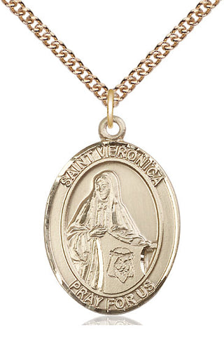 14kt Gold Saint Veronica Medal Engraved Catholic Saint Jewelry