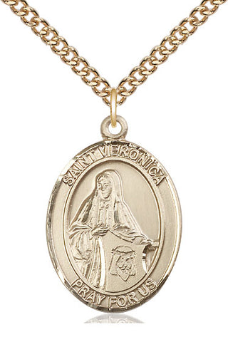 14kt Gold Saint Veronica Medal Engraved Catholic Saint Jewelry