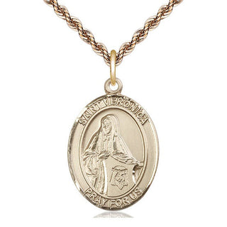 14kt Gold Saint Veronica Medal Engraved Catholic Saint Jewelry