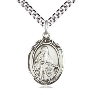 Pewter Saint Veronica Medal Catholic Jewelry Engraved Catholic Saint Jewelry