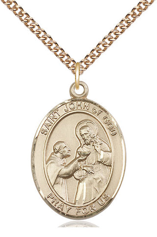 14kt Gold Saint John of God Medal Engraved Catholic Saint Jewelry
