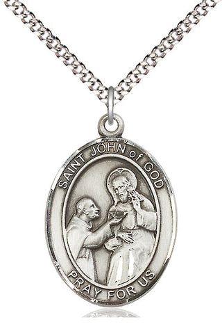 Pewter Saint John of God Medal Catholic Jewelry Engraved Catholic Saint Jewelry