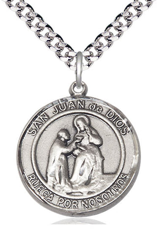 Pewter San Juan de Dios Medal Catholic Jewelry Engraved Catholic Saint Jewelry